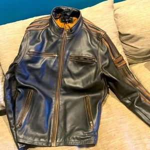 Mens black with brown leather jacket! Xl